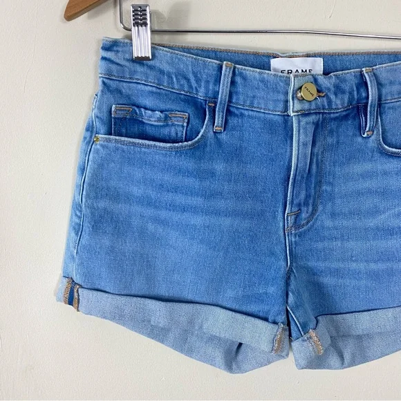 Frame Denim Le Cutoff Cuffed Shorts in Sand Dollar Medium Wash - 26 - Picture 3 of 11